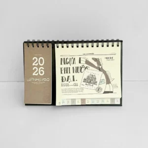Lịch để bàn 2026 Calendar Ngựa Gia Bính Ngọ thiết kế lò xo chia lật 2 bên độc đáo